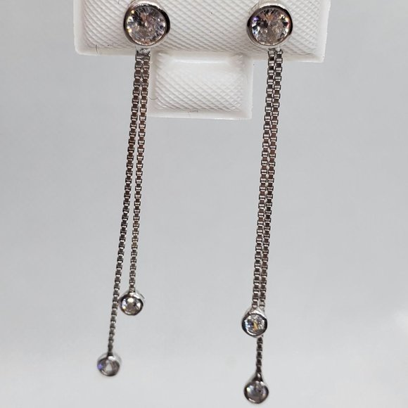 Silver 925 Dangling Box Chain with CZ Earrings - Picture 10 of 10